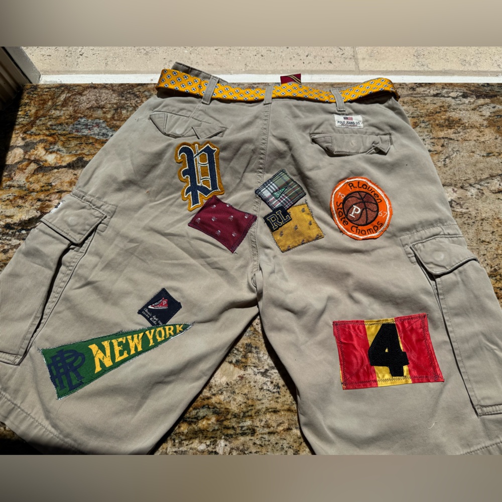 Ralph Lauren cargo firefighter tan canvas shorts P-Wing patches Men 30 waist - Picture 3 of 16